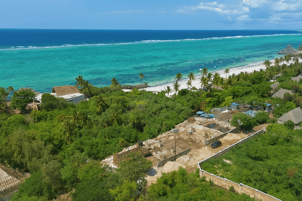 Construction site of Bahati Hotel Zanzibar with beachfront location in Matemwe overlooking the Indian Ocean